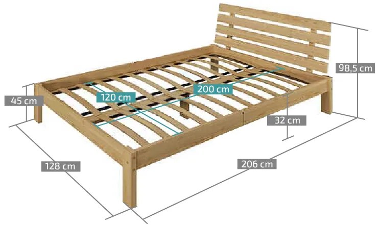 Posteľ PARIS zvýšená 120 x 200 cm, borovica Rošt: S lamelovým roštom, Matrac: Matrac DELUXE 10 cm