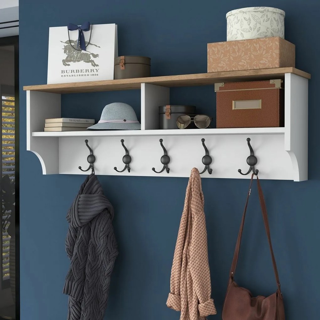 Nástenný vešiak s botníkom Polo White and WalnutWalnut