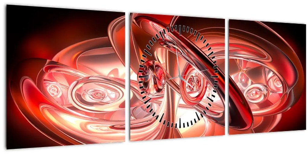 Obraz - červené tvary (s hodinami) (90x30 cm)