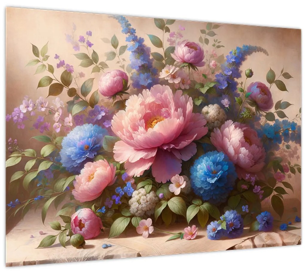 Obraz - Stôl plný kvetov (70x50 cm)