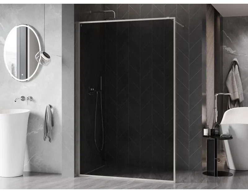 Mexen Kioto-F, sprchová zástena s rámom 130 x 202 cm, 8 mm šedé sklo, oceľový profil, 800-130-104-97-40