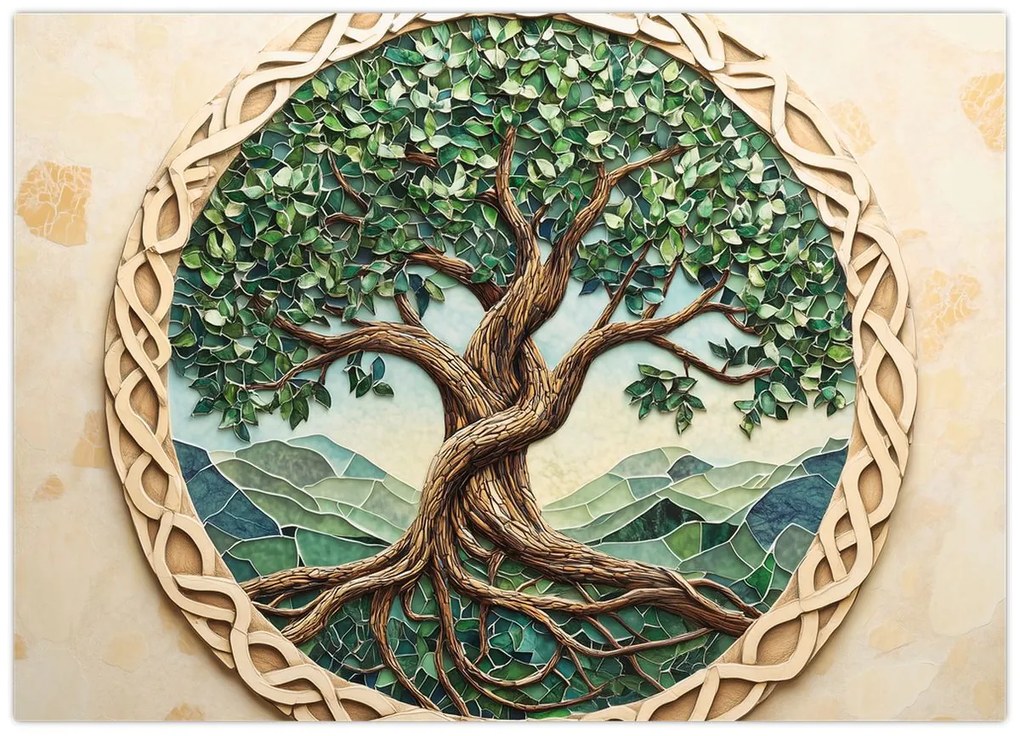 Sklenený obraz – Prepletený strom života (70x50 cm)