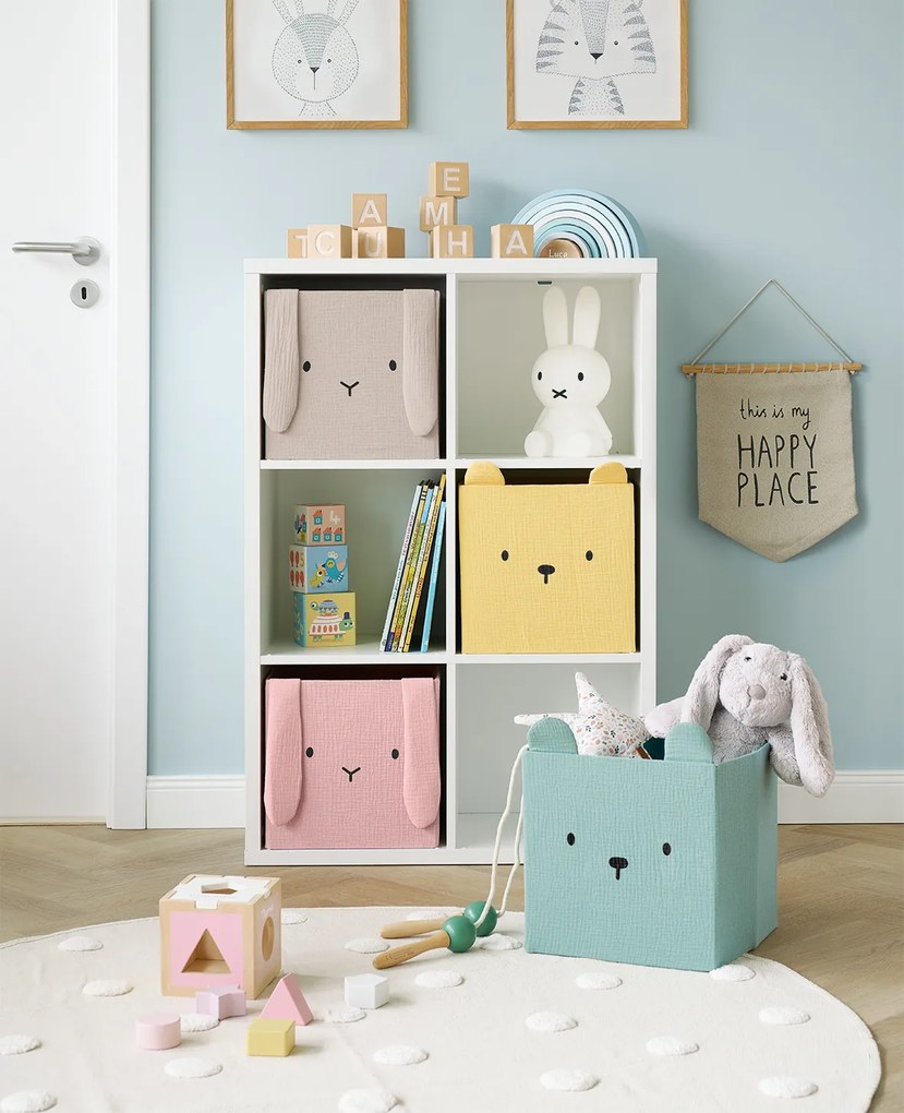 Úložné boxy na hračky, štvorcový tvar MUŠELÍN, mätová, 28x28x28