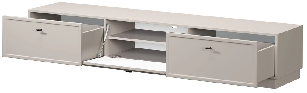 TV skrinka so zásuvkami Lorini 200 cm - kašmír / čierne úchytky T-bar
