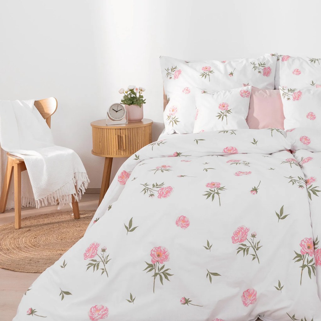 Goldea bavlnené posteľné obliečky - pivonky 200 x 200 a 2ks 70 x 90 cm