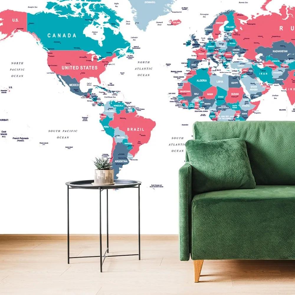 Samolepiaca tapeta mapa sveta s pastelovým nádychom - 375x250