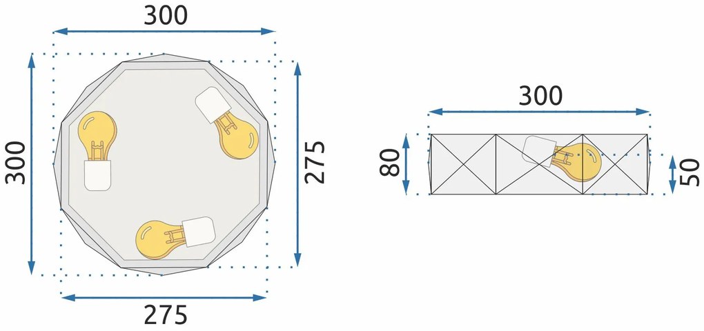 Toolight - Stropné svietidlo Diamond 30cm E27 3x60W APP861-C, čierna, OSW-08957