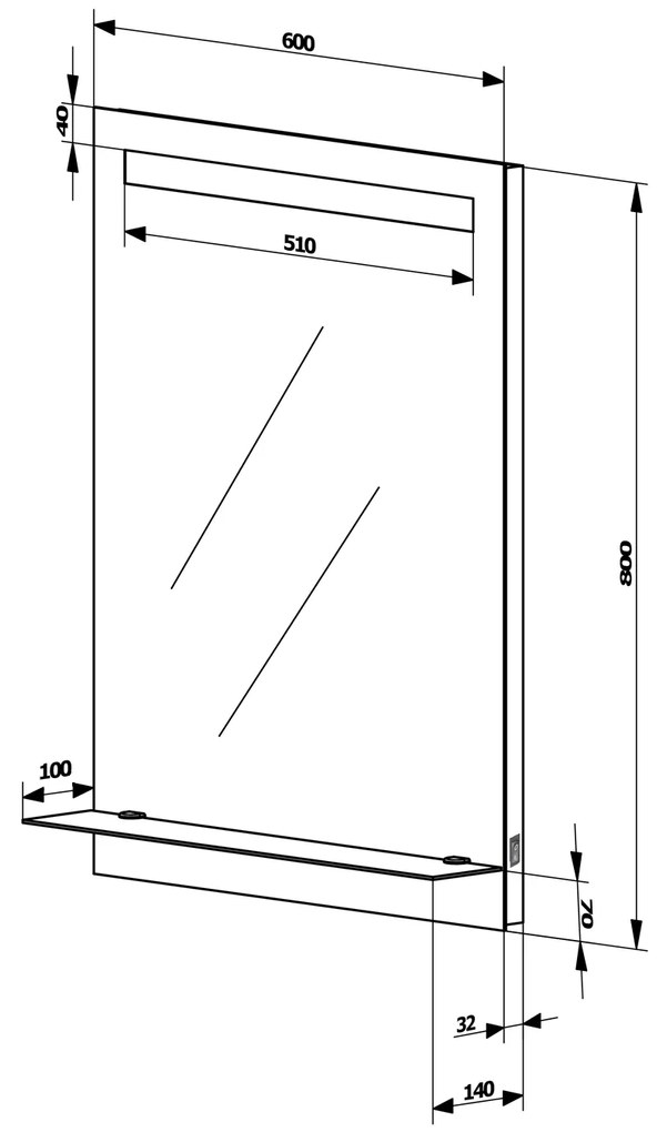 Aqualine Aqualine, LED podsvietené zrkadlo 60x80cm, sklenená polica, gombíkový vypínač, ATH53
