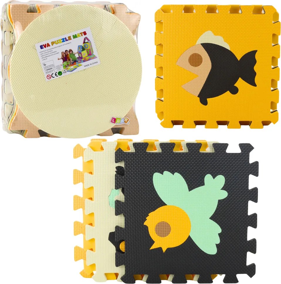 LEAN Penové puzzle podložka zvieratká EVA pena hnedá 16 dielov