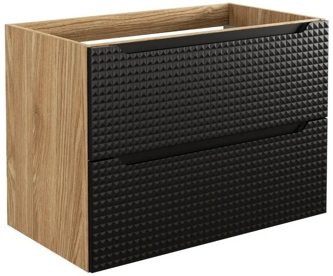 Závěsná umyvadlová skříňka Luxor Black s deskou 80 cm černá/dub olejovaný