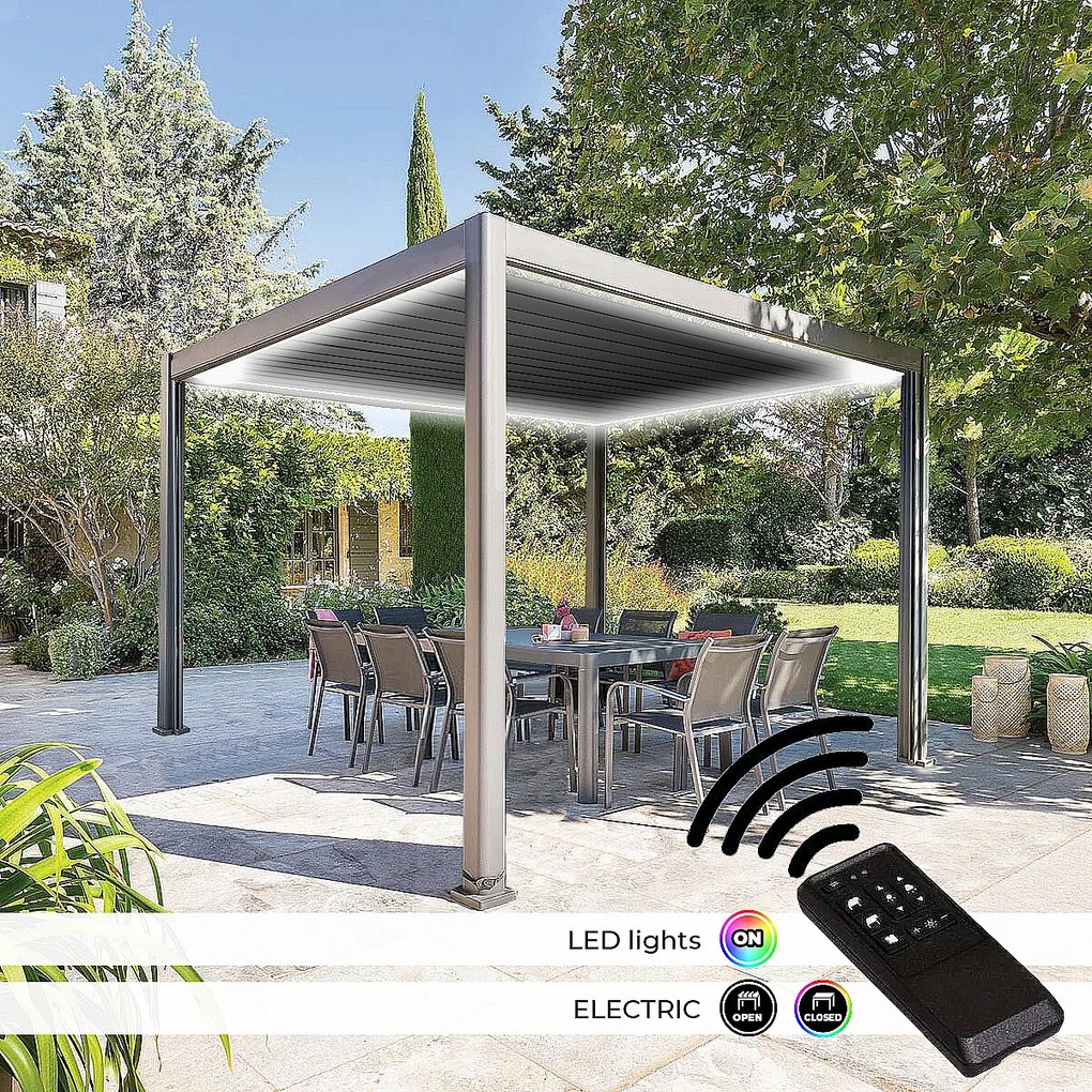 DEOKORK Záhradný hliníkový altánok elektrický MEGAN 4x3 m (grafit)