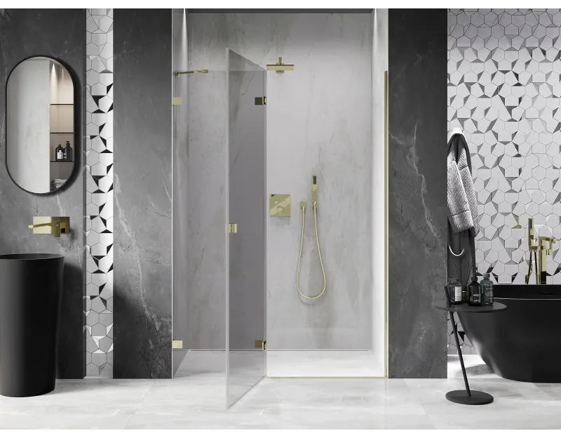 Mexen, Mexen Lunar ľavé otočné sprchové dvere 130 cm, transparentné, zlaté - 834-130-000-50-00-L