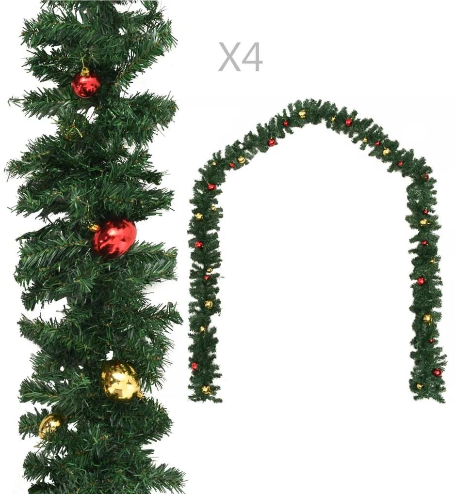 vidaXL Vianočné girlandy 4 ks s guľami zelené 270 cm PVC
