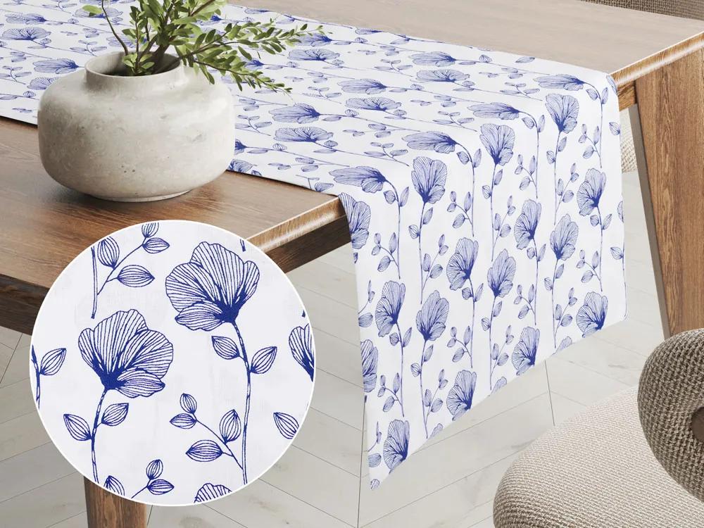 Biante Bavlnený behúň na stôl Sandra SA-254 Modré poľné kvety 20x160 cm