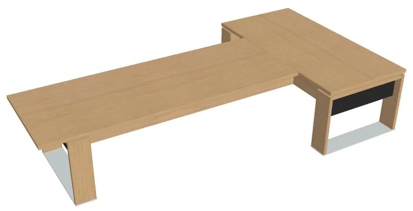 Stôl Verno+ S 200 x 370 cm s rokovacím prvkom, dub svetlý / čierna