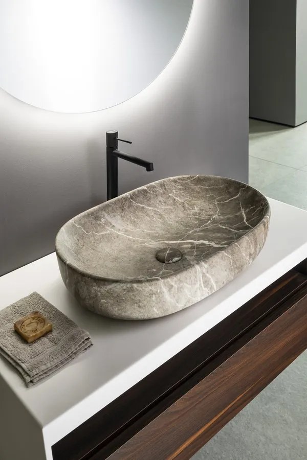 Sapho Sapho, CALEO keramické umývadlo na dosku 60x42cm, breccia marmor, CA590BM