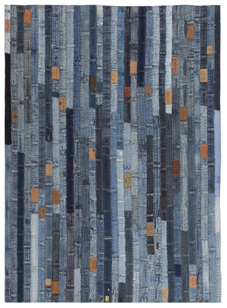 vidaXL Koberec z rifľoviny v štýle patchwork 120x170 cm, denim, modrý