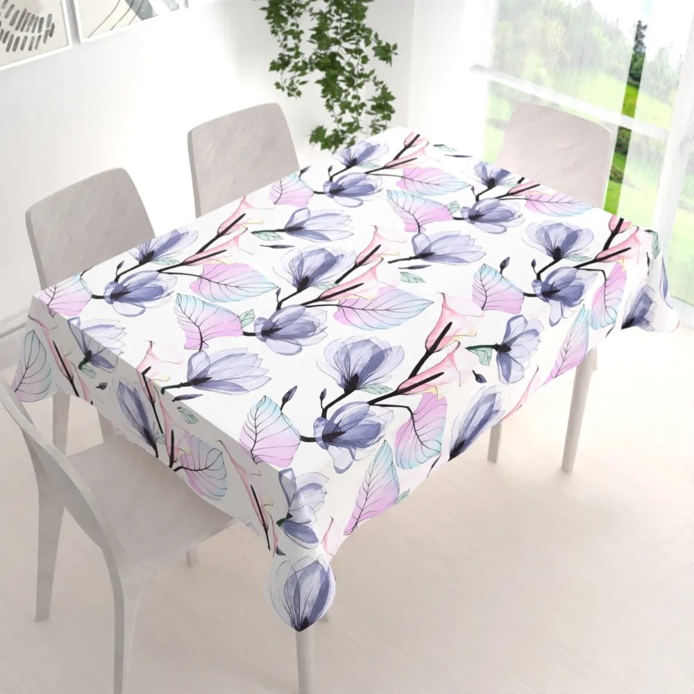 Biante Bavlnený obdĺžnikový obrus Sandra SA-333 Veľké kvety magnólie a kaly 50x100 cm