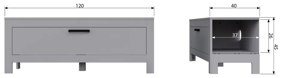 Svetlosivý TV stolík z borovicového dreva 120x45x40 cm Bonk – WOOOD