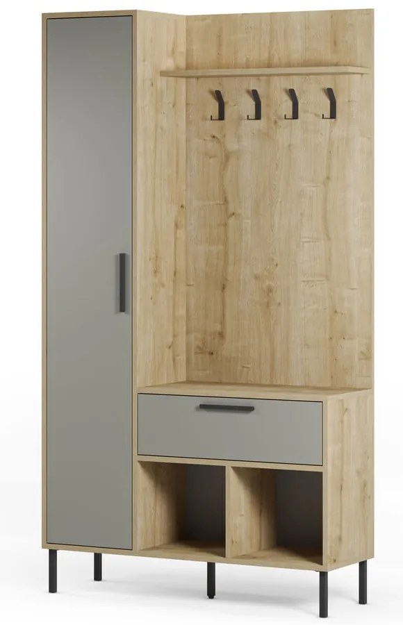 Predsieňová zostava v dekore duba v zeleno-prírodnej farbe 108x195x35 cm Heidy – Marckeric