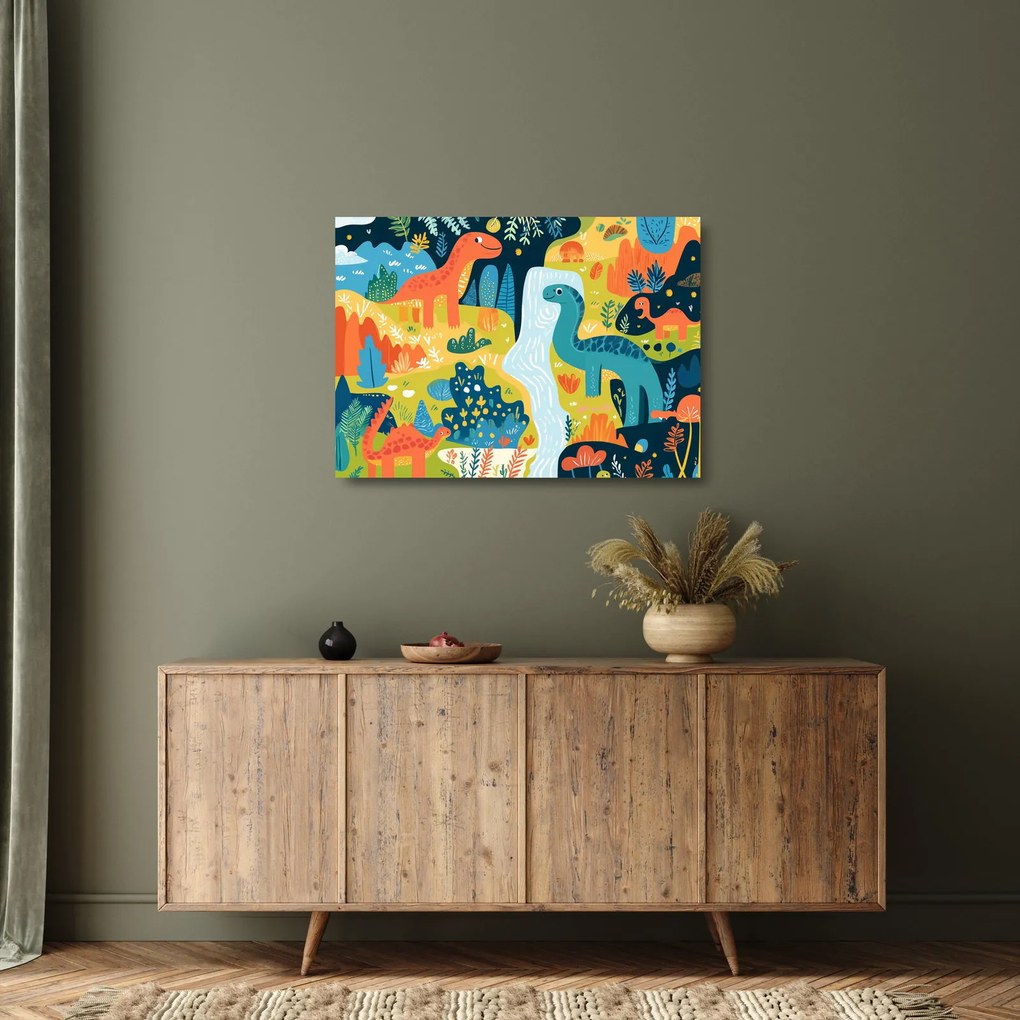 Sklenený obraz - Veselí dinosaury (70x50 cm)