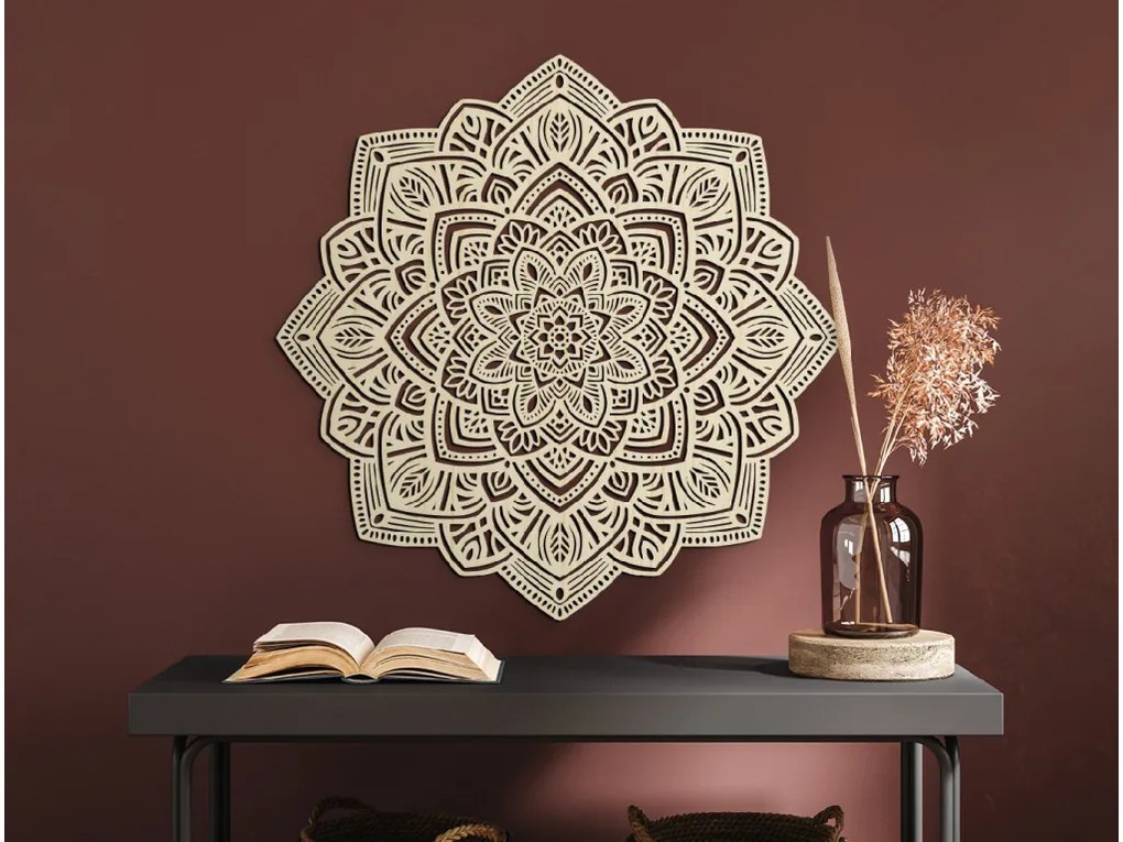 drevko Vyrezávaná drevená mandala Symetria Rozmer obrazu: 120 x 120 cm, Farba dekorácie: Čierna
