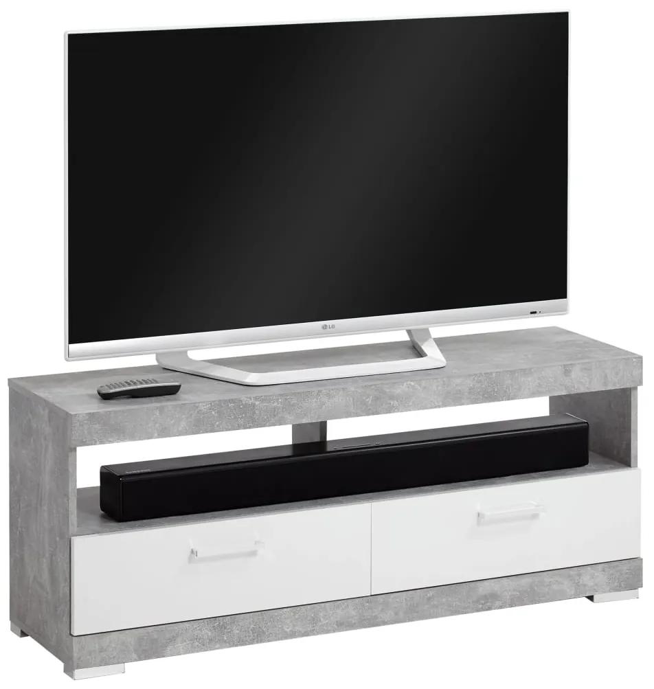 FMD TV/Hi-Fi stojan betónovo sivý a lesklý biely