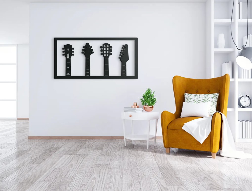 drevko Drevený obraz na stenu Gitary Rozmer obrazu: 22 x 44,5 cm, Farba dekorácie: Čierna