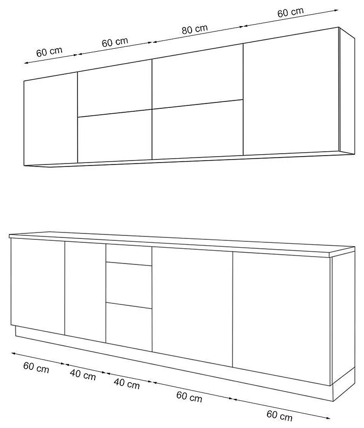 Kuchynská linka Langen 260 cm - tmavo šedá / dub artisan
