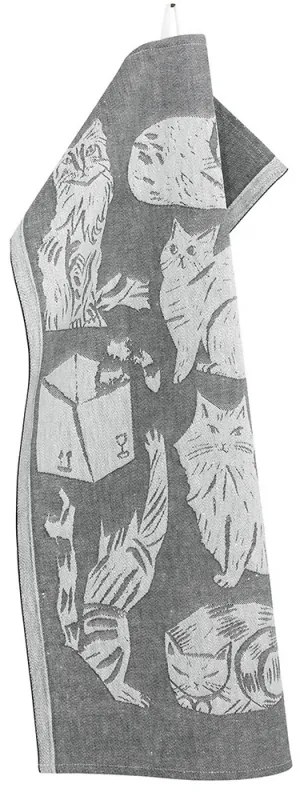 Ľanová utierka Kissanpäivät 46x70, tmavo sivo-biela