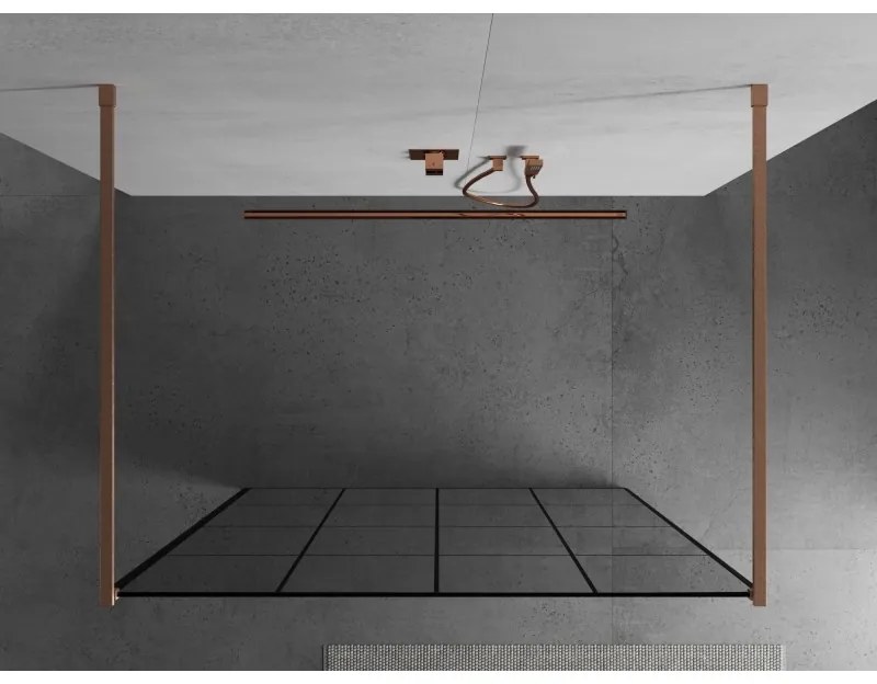 Mexen Kioto, sprchová zástena Walk-In 140 x 200 cm, 8mm sklo čierny vzor, medený matný profil, 800-140-002-65-77