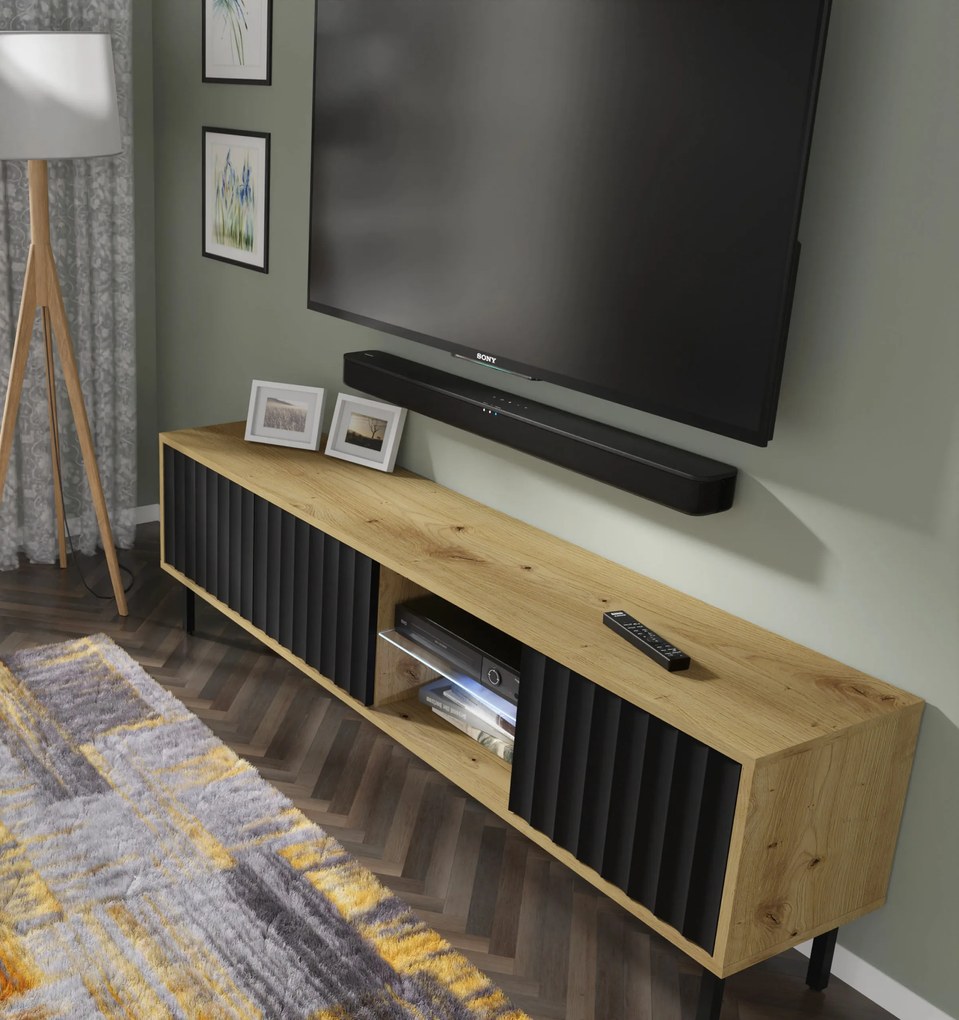 TV stolík/skrinka 156 Vinear (dub artisan + čierna). Akcia -19%. Vlastná spoľahlivá doprava až k Vám domov. 1125134