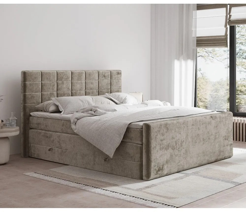 Svetlohnedá boxspring posteľ s úložným priestorom 160x200 cm Ava – Maison de Rêve