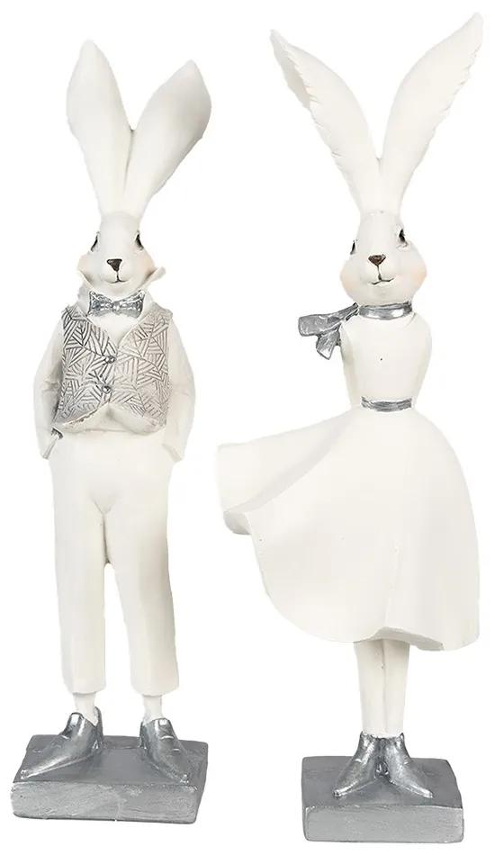 Dekorácia socha biely zajac vo vestičke - 9*13*36 cm