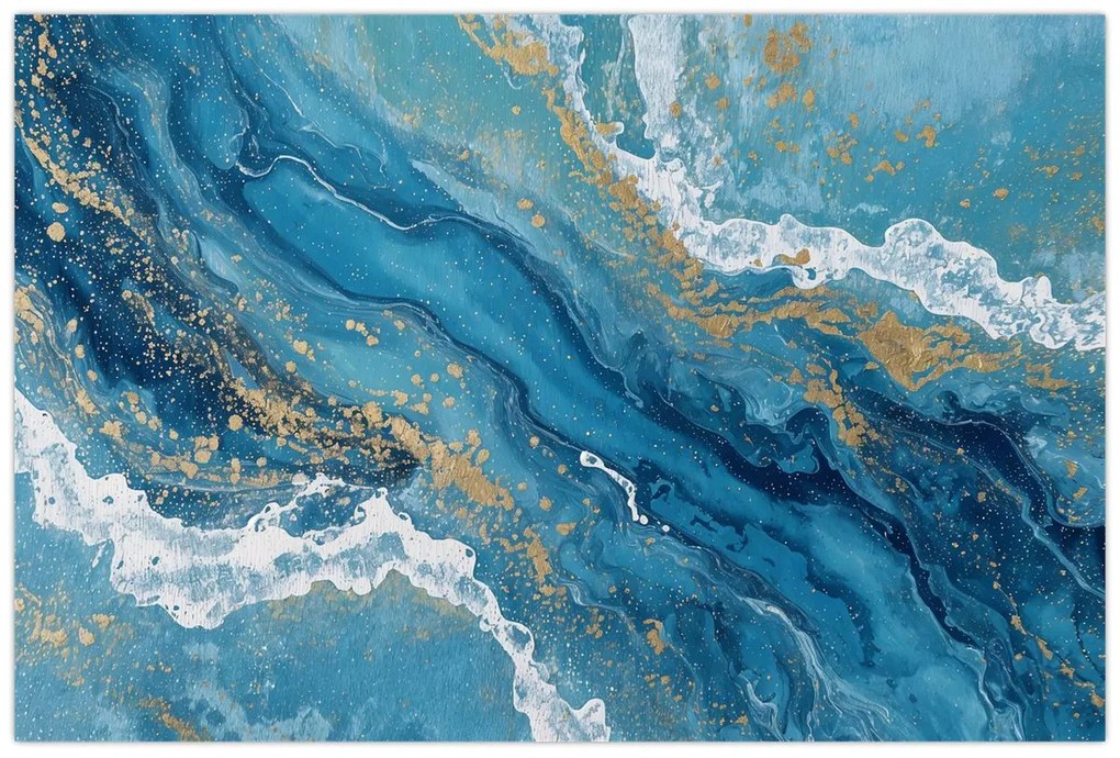 Obraz - Bledomodrý mramor so zlatom II. (90x60 cm)