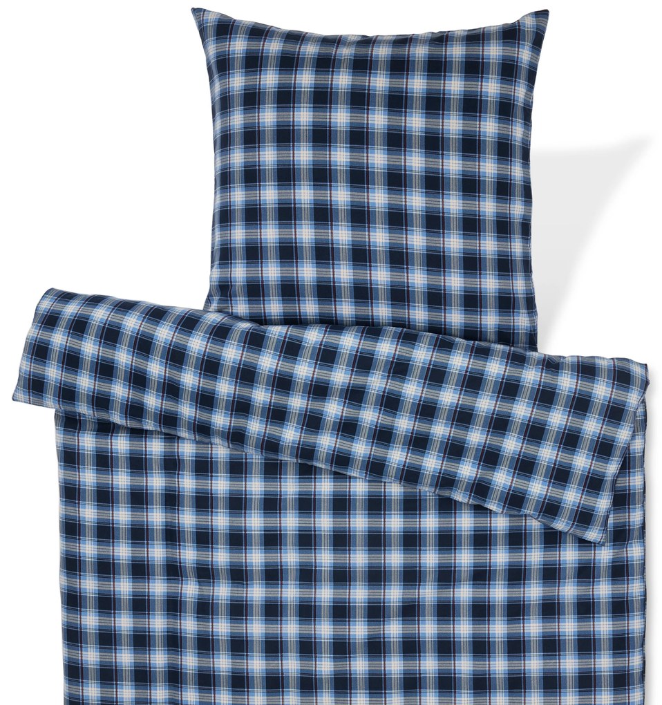 Posteľná bielizeň z česanej bavlny, modré káro, štandardná veľkosť