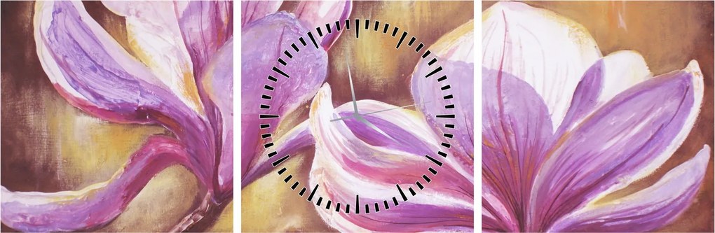 Obraz - Kvety magnólie (s hodinami) (90x30 cm)