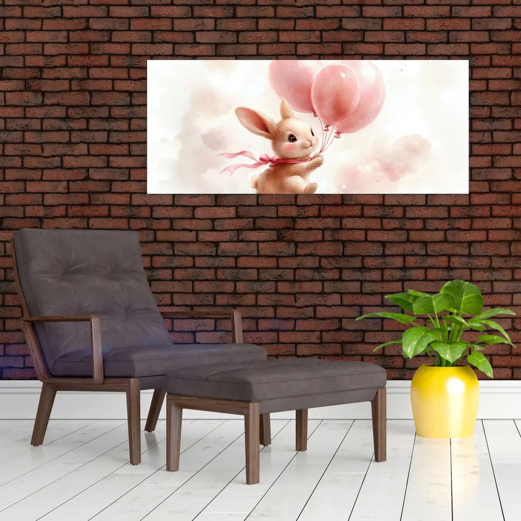 Obraz - Zajačik s balónikmi (120x50 cm)
