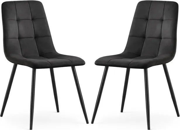 Sada dvoch jedálenských stoličiek NERO zamatové, čierne / čierne nohy (2 ks)