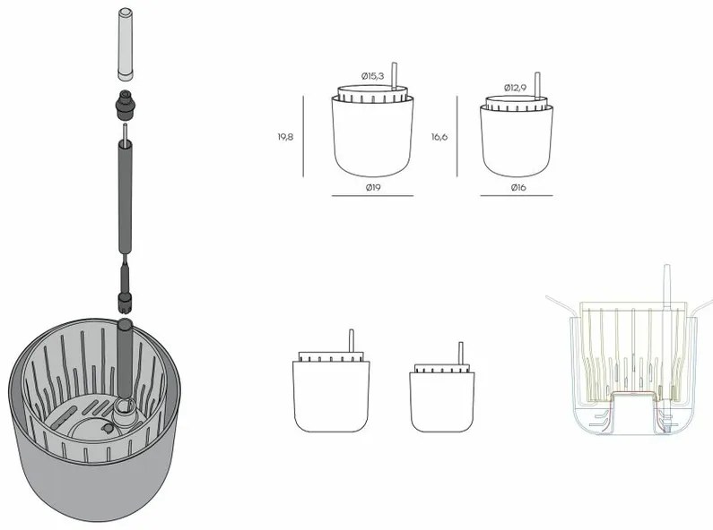 Plastia Samozavlažovací kvetináč Tolita Air sivá, pr. 16 cm, pr. 16 cm