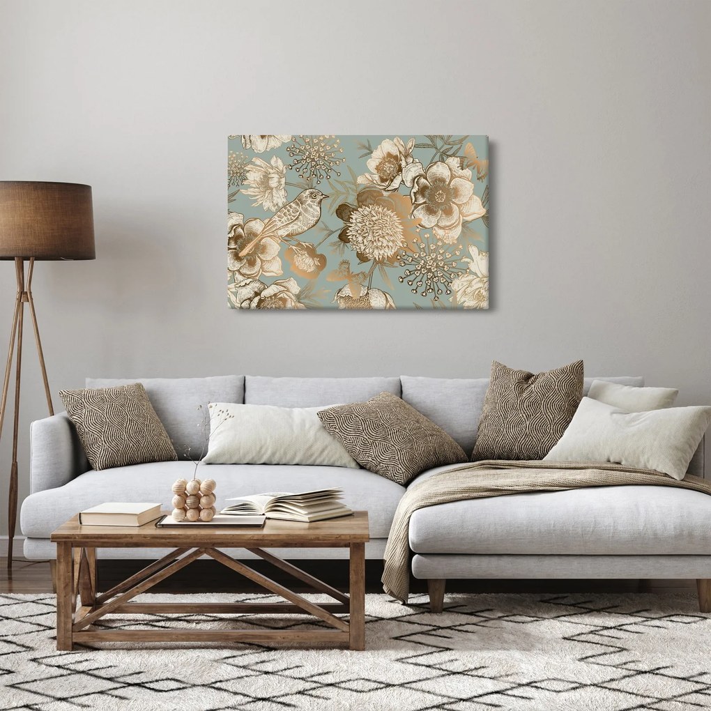 Obraz - Záhrada s vtáčikom (90x60 cm)
