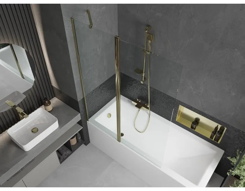 Mexen Flip, vaňová zástena 1-krídlová 120 x 150 cm, otočné krídlo, 6 mm číre sklo, zlatý profil, 894-120-101-50-00