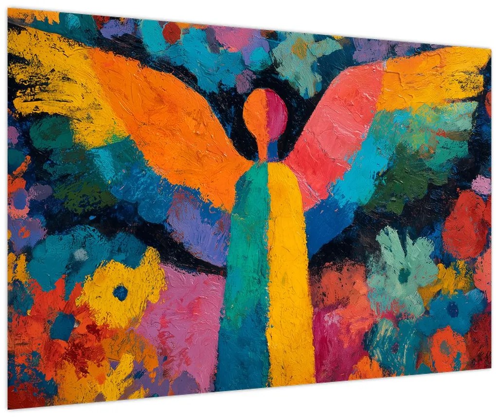 Obraz - Abstraktný anjel s kvetmi (90x60 cm)