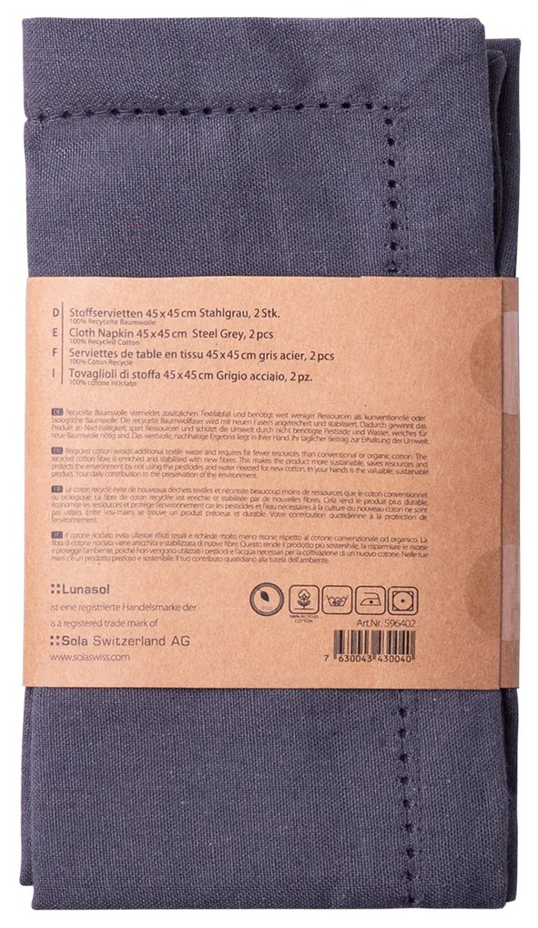 Oceľové sivé bavlnené obrúsky 45 x 45 cm 2 ks – Basic Ambiente - 596402