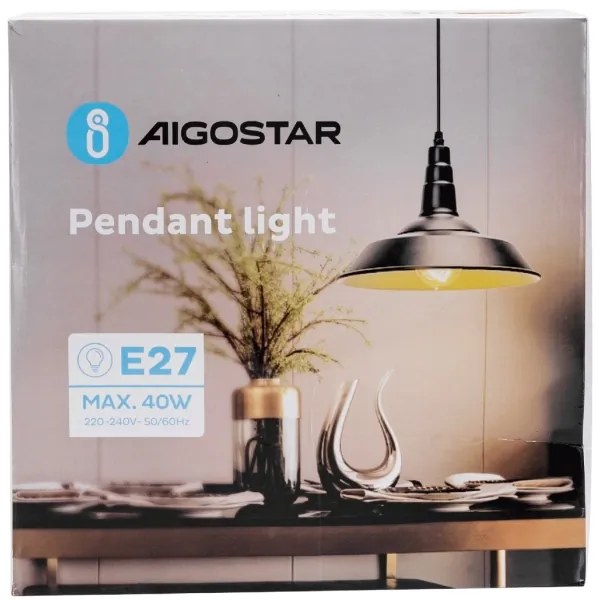 Aigostar - LED luster na lanku 1xE27/60W/230V pr. 36 cm čierna
