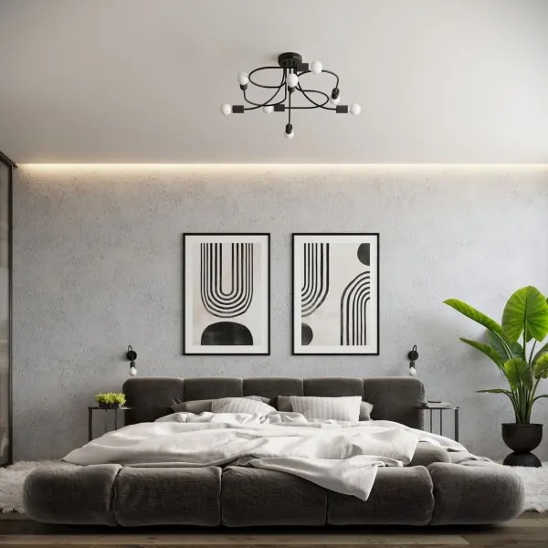 Sollux SL.1457 - Luster na tyči LEVAR 8xE27/15W/230V čierna