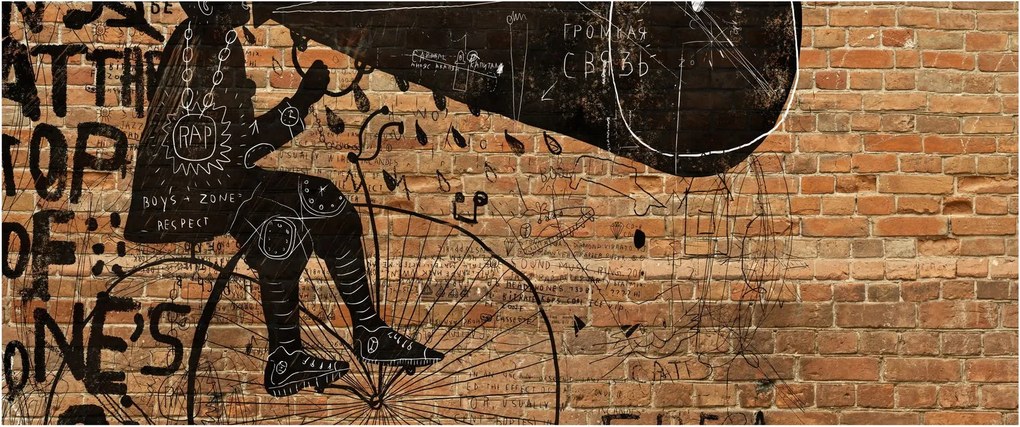 Obraz - Muž na bicykli v Banksyho štýle (120x50 cm)