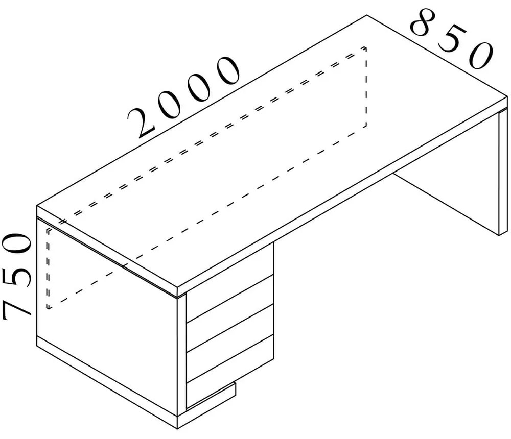 Stôl Lineart 200 x 85 cm + ľavý kontajner, brest tmavý / antracit