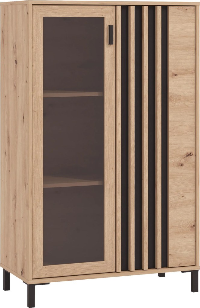 XXXLutz VITRÍNA, čierna, dub artisan, 80/128,6/40 cm Hom`in - Sklenené vitríny - 000834014406