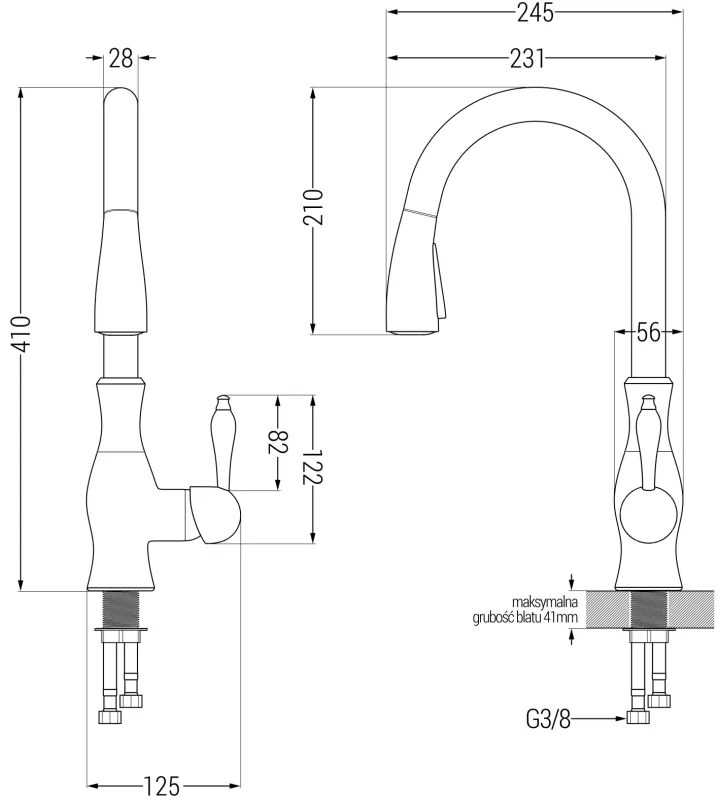 Mexen Tomas, granitový drez 800x500x190 mm, 2-komorový a drezová batéria Savita, čierna, 6516-77-672601-00